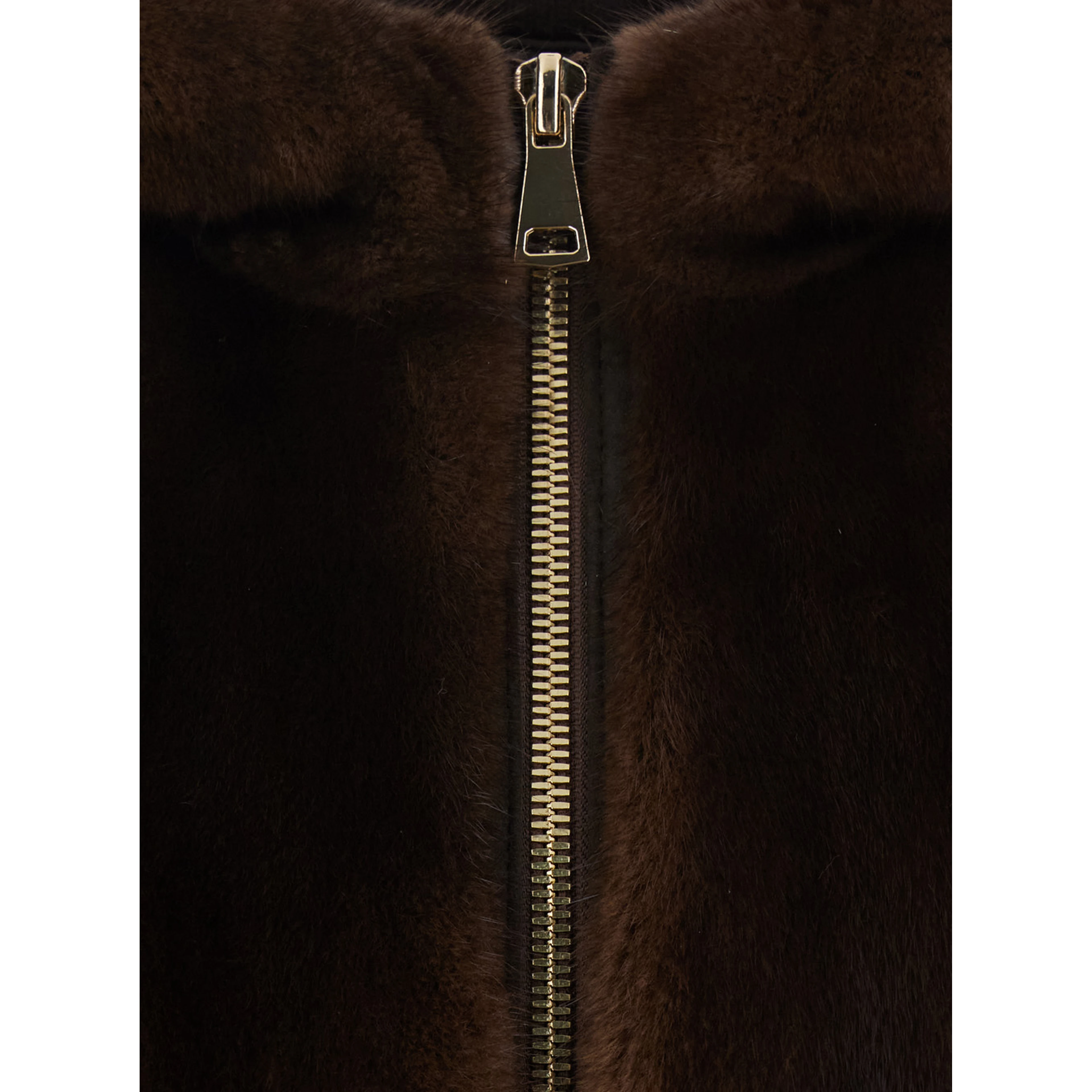 Brown Jacket with zip closure and fixed hood in fur women