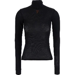black High-neck top with embroidered Medusa logo on the front in wool for women