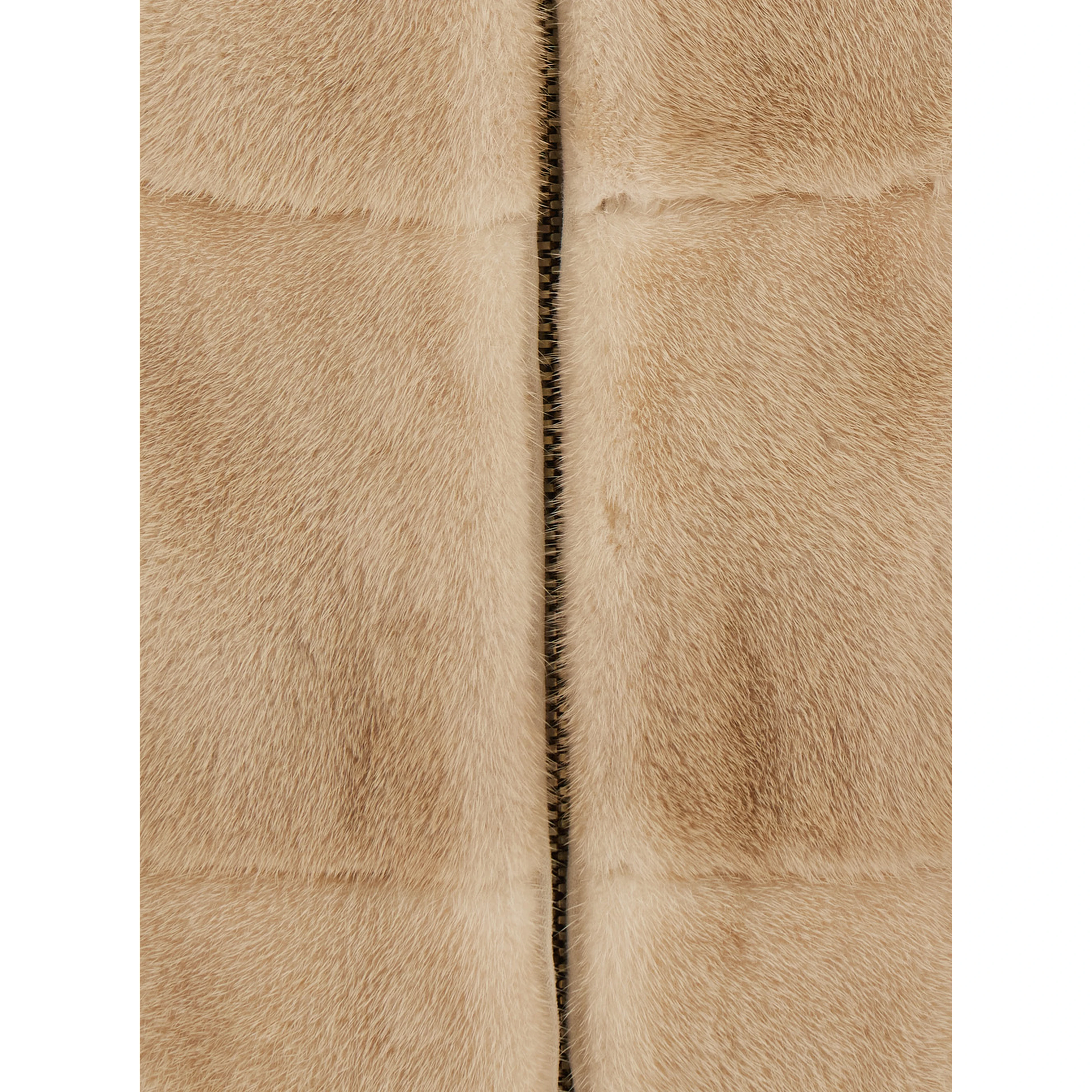 Beige Fur Jacket with High Collar and Zip Closure in fur for Women