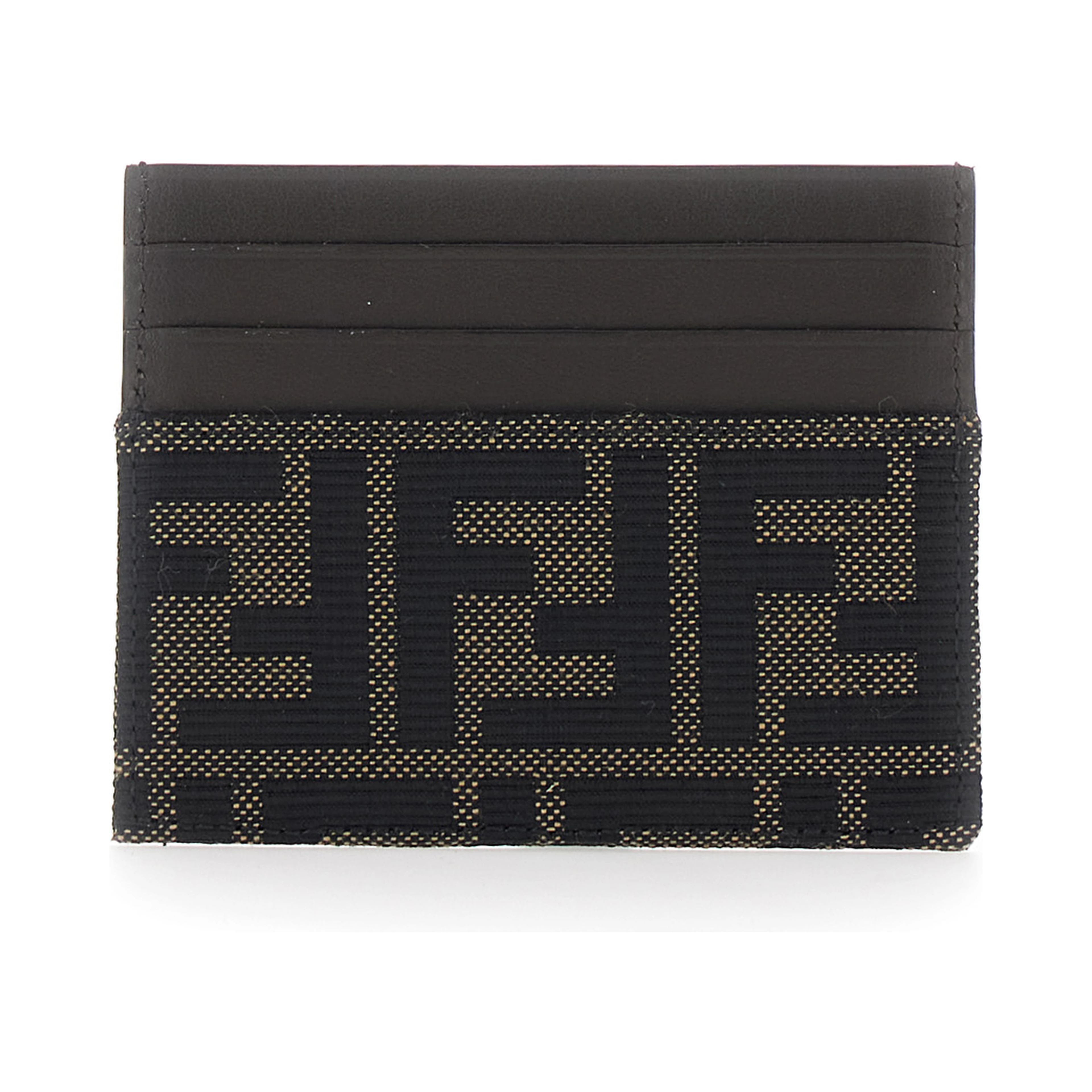 Brown Cardholder with FF motif in leather and fabric for men