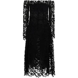 Black Dress with Off-shoulder in Macramé Lace for Women