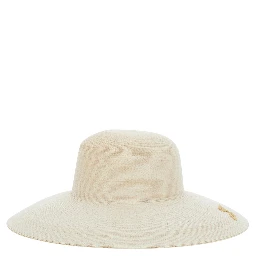 Le Chapeau Sole Beige Bucket Hat with Logo Embroidery on the Front in Raffia for Women