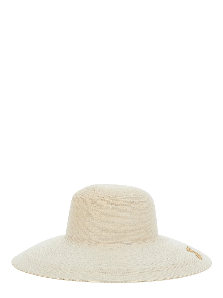 Le Chapeau Sole Beige Bucket Hat with Logo Embroidery on the Front in Raffia for Women