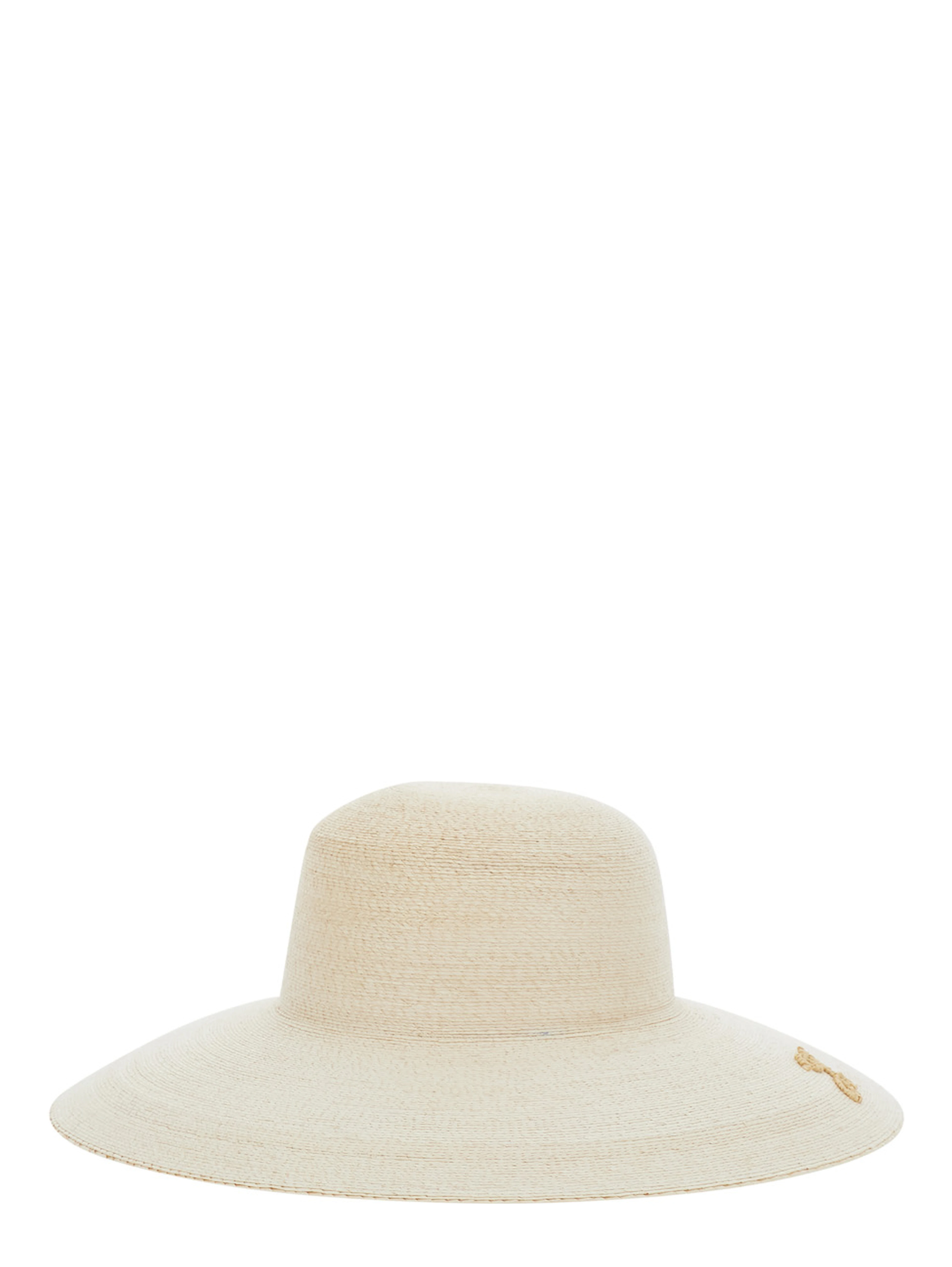 Le Chapeau Sole Beige Bucket Hat with Logo Embroidery on the Front in Raffia for Women