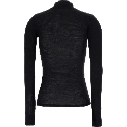 black High-neck top with embroidered Medusa logo on the front in wool for women