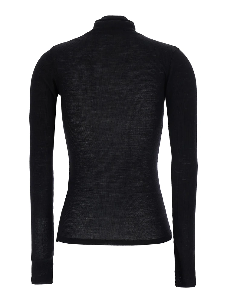 black High-neck top with embroidered Medusa logo on the front in wool for women alternative