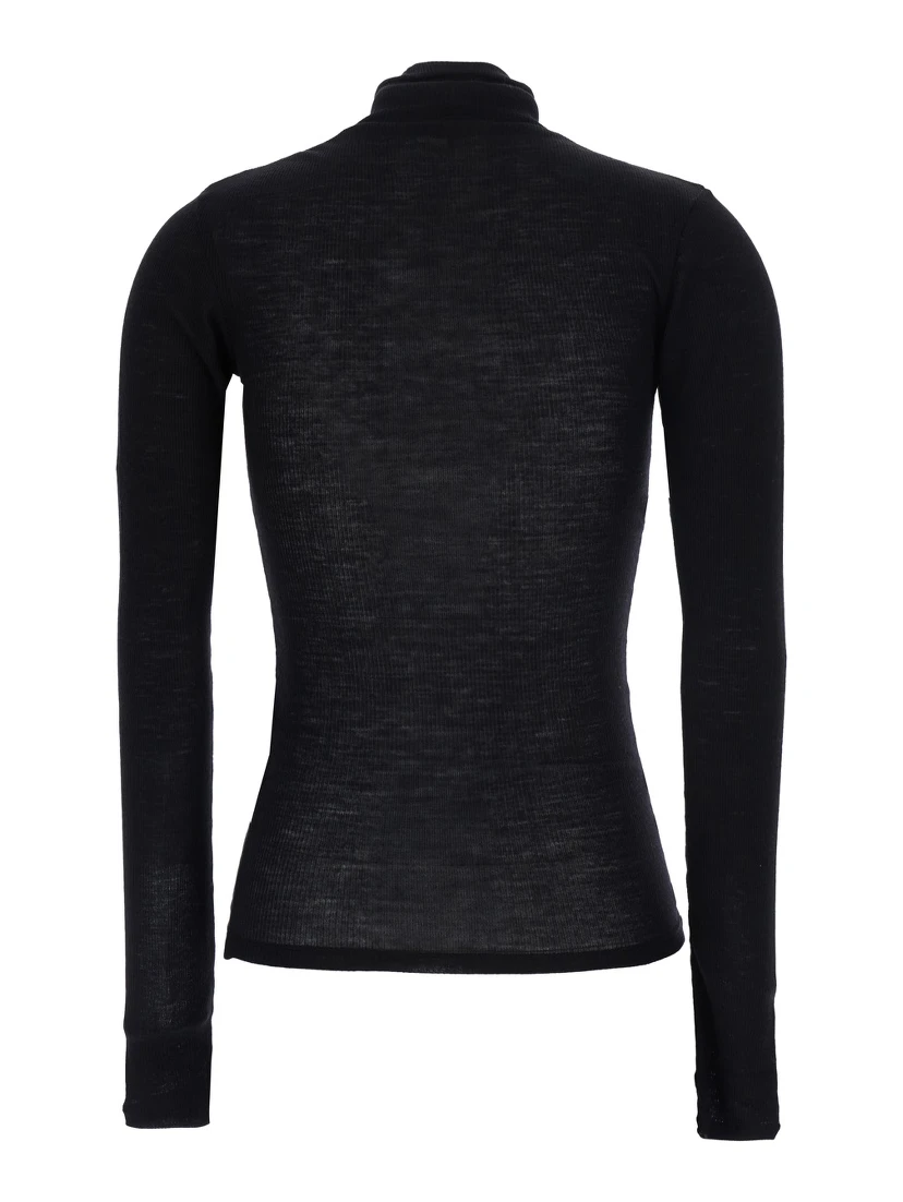 black High-neck top with embroidered Medusa logo on the front in wool for women