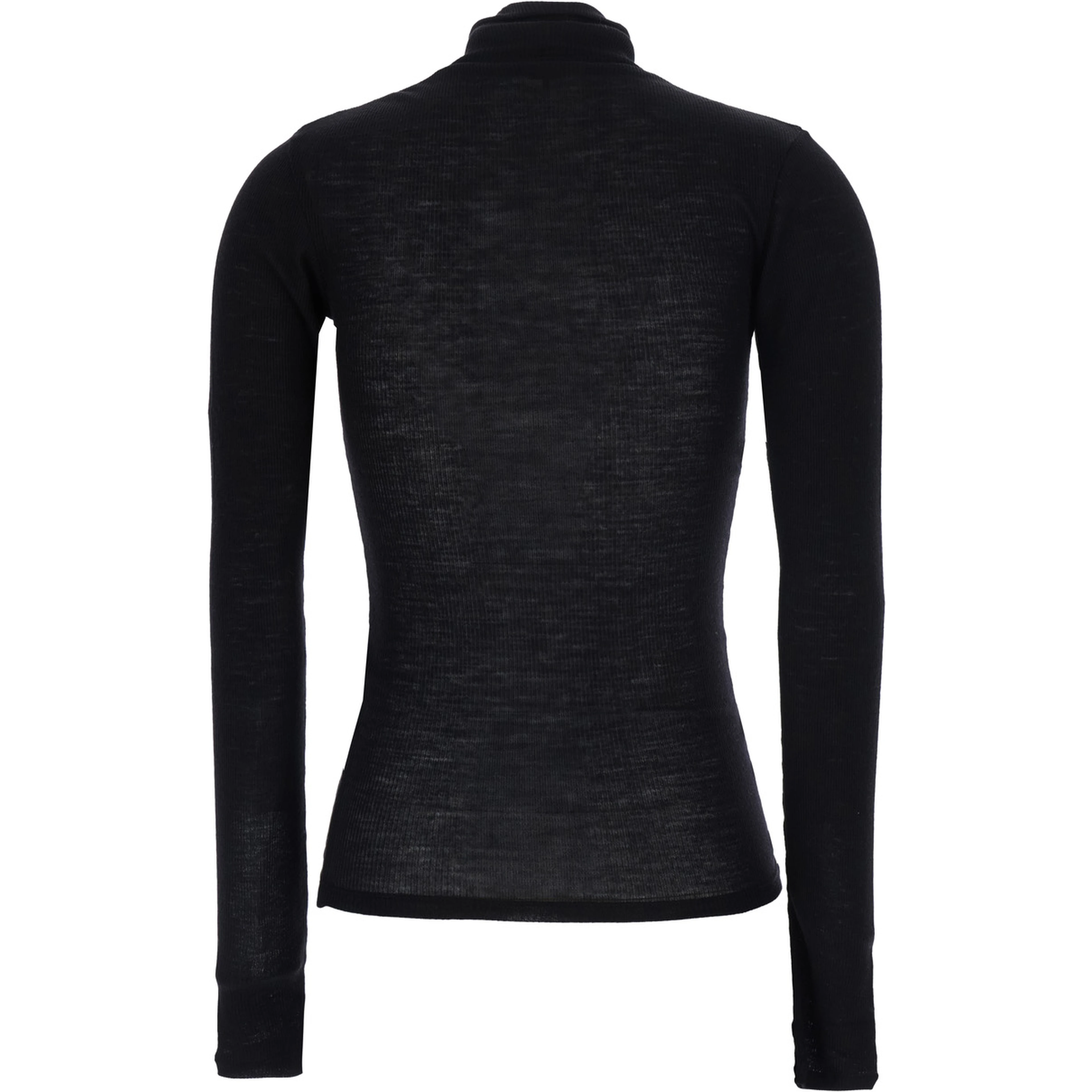black High-neck top with embroidered Medusa logo on the front in wool for women