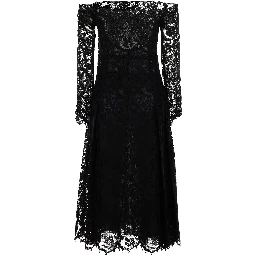 Black Dress with Off-shoulder in Macramé Lace for Women
