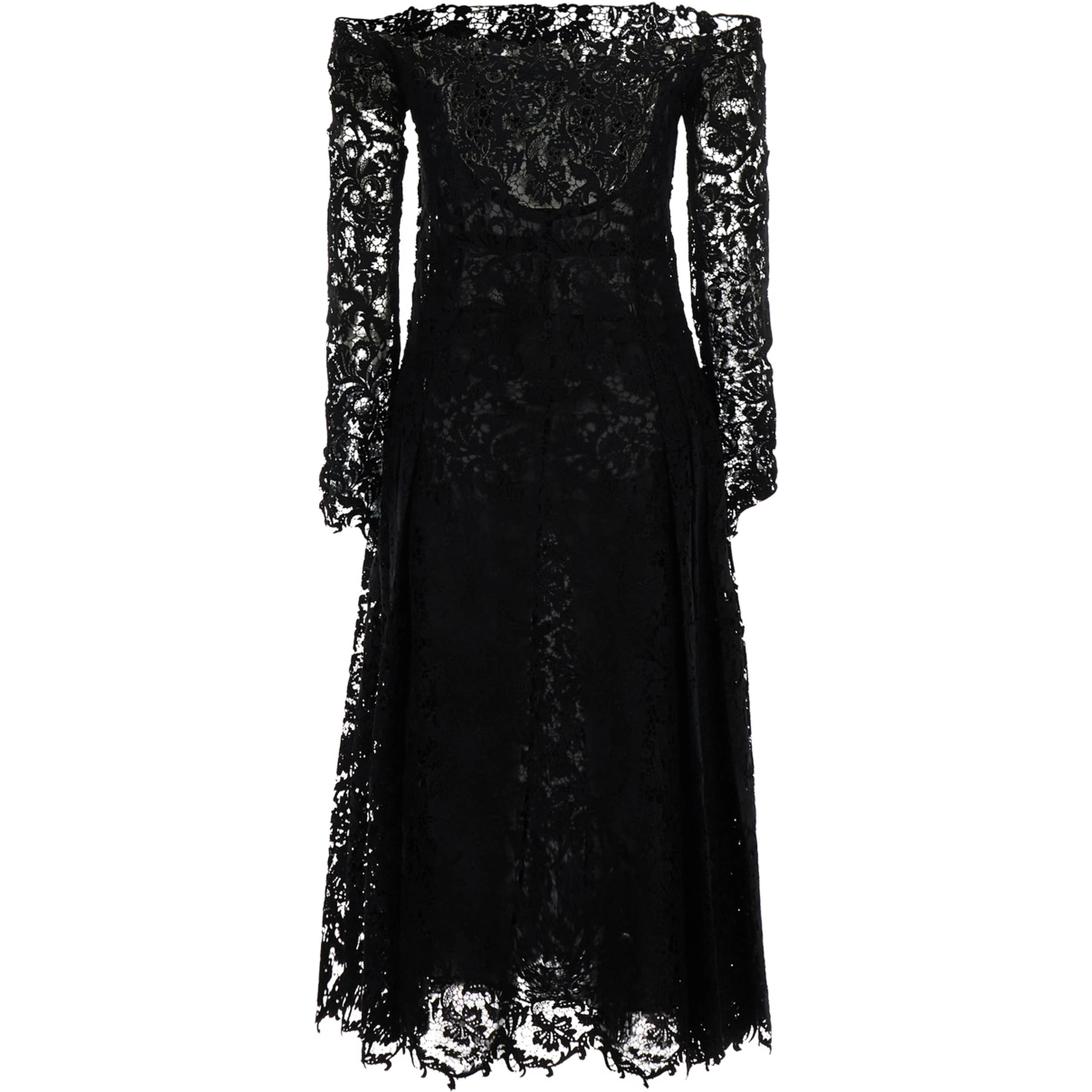 Black Dress with Off-shoulder in Macramé Lace for Women