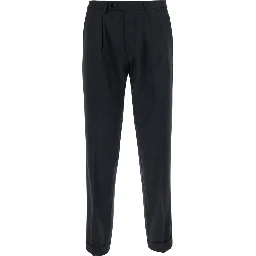 Black Pants with Cuff Hem and Double Pleat on the Front in Wool Blend for Men