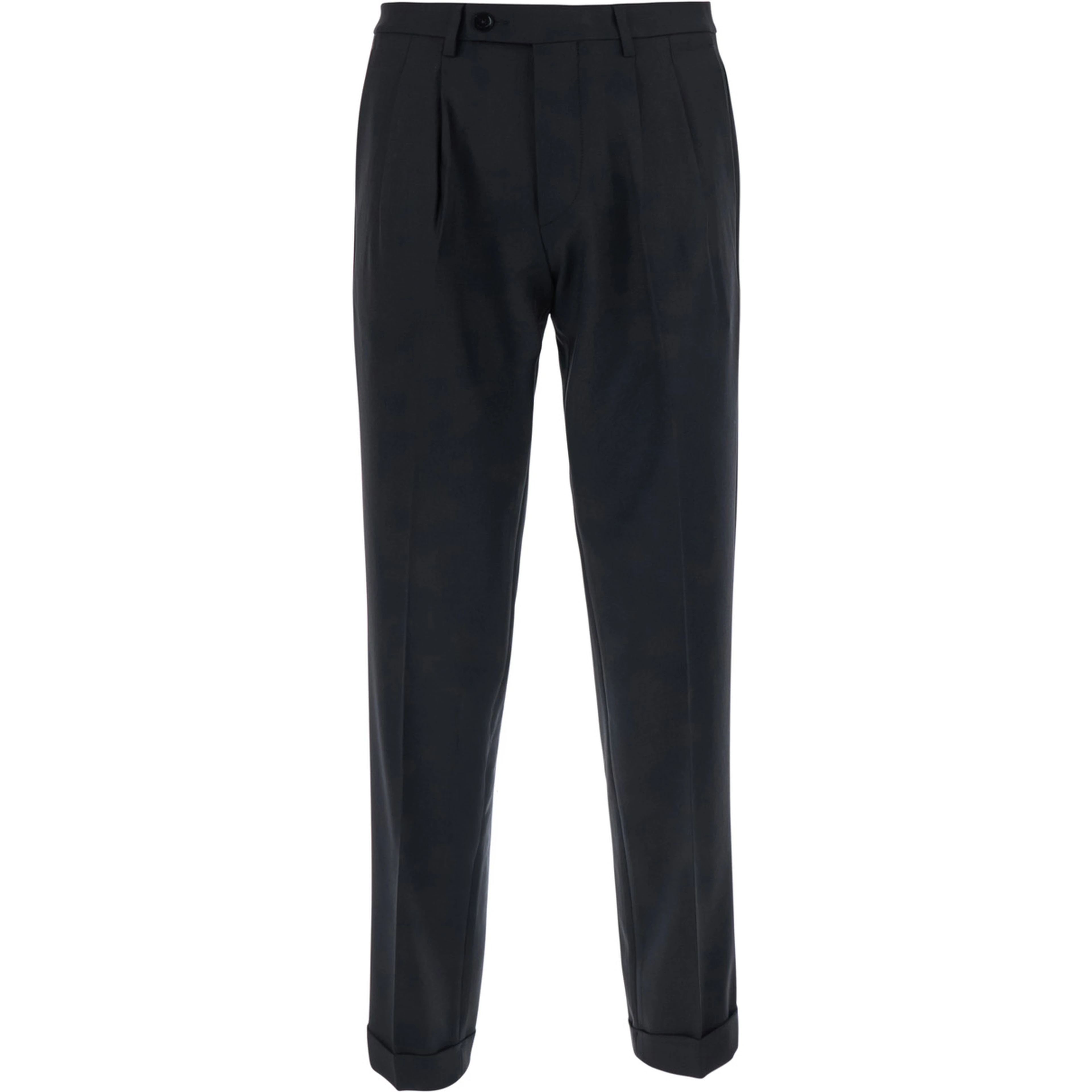 Black Pants with Cuff Hem and Double Pleat on the Front in Wool Blend for Men