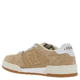 Beige low top sneakers with logo patch on the tongue and FF patch on the side in leather for women