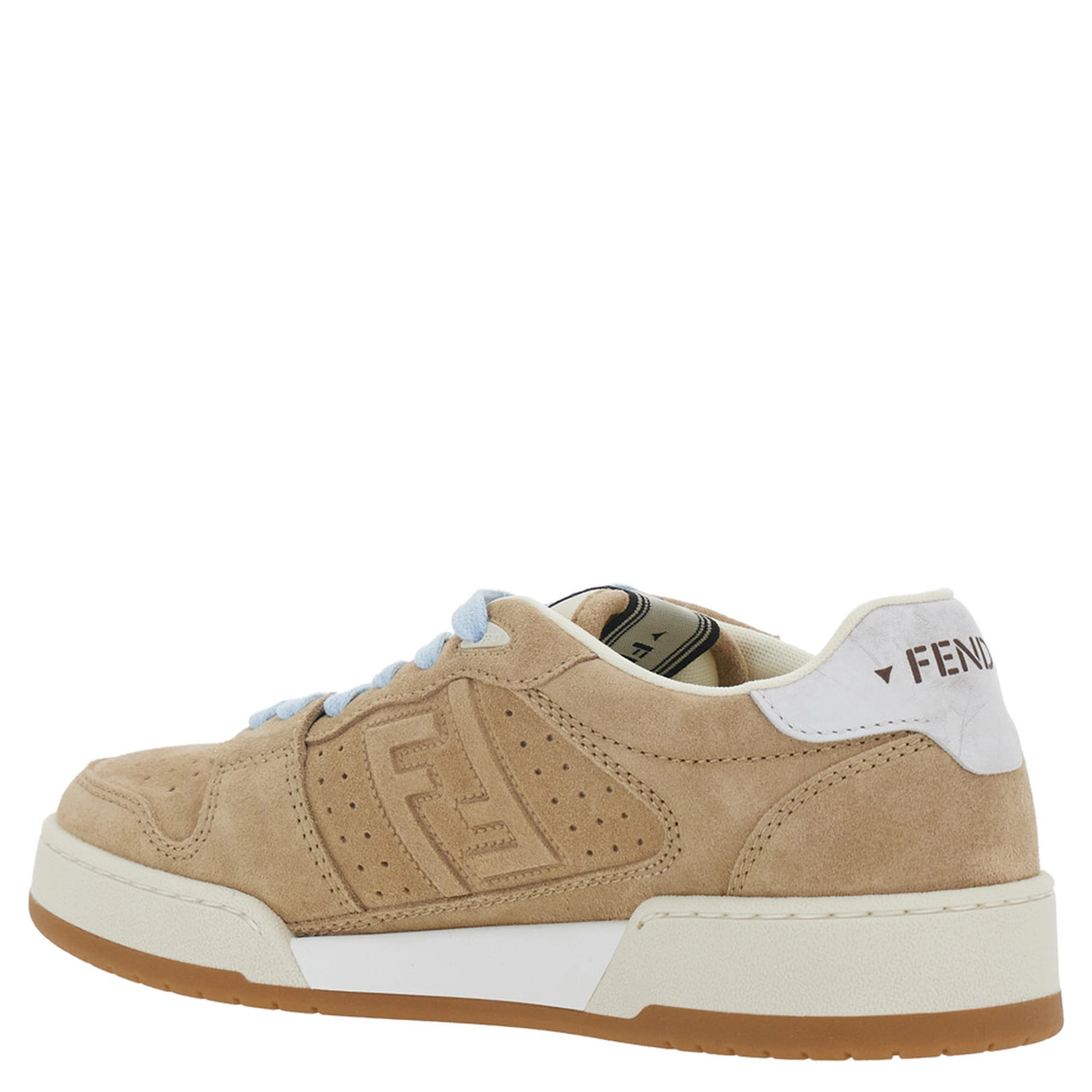 Beige low top sneakers with logo patch on the tongue and FF patch on the side in leather for women
