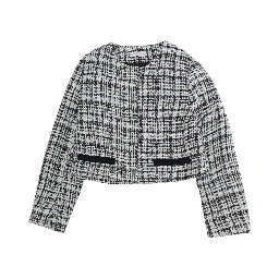 Boucle Jacket with Front Zip Closure and Side Pockets in Gray Women
