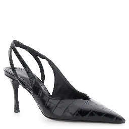 Dafne Black Pumps with High Heel and Crocodile Effect in Leather for Women
