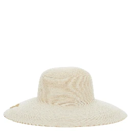 Le Chapeau Sole Beige Bucket Hat with Logo Embroidery on the Front in Raffia for Women