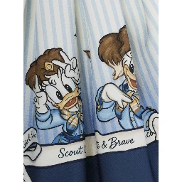 Blue Pleated Skirt with All-Over Print in Cotton Girl