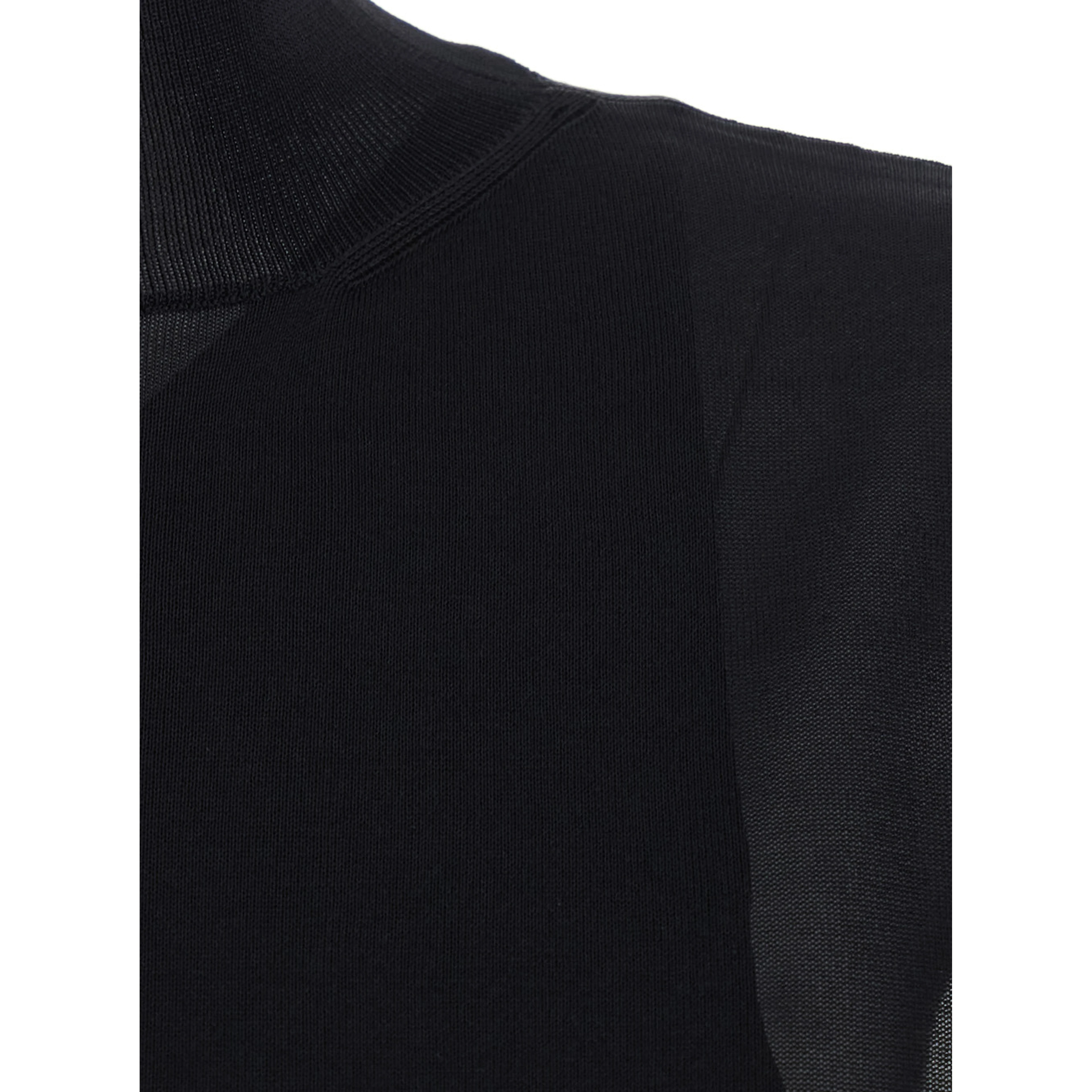 Black turtleneck top with cut-out on the shoulder and matching one-shoulder viscose top in silk for women