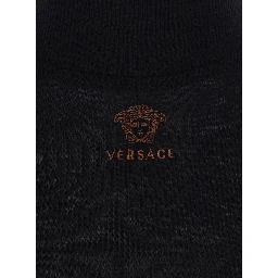black High-neck top with embroidered Medusa logo on the front in wool for women