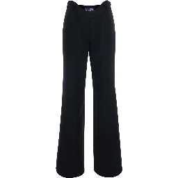 Black Pants with Wavy Waist in Tech Fabric for Women