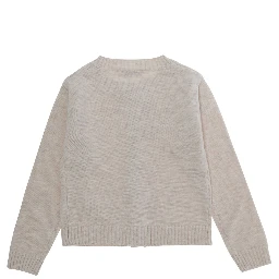 Gray Crew Neck Cardigan with Floral Embroidery on the Front in Blend Wool Girl