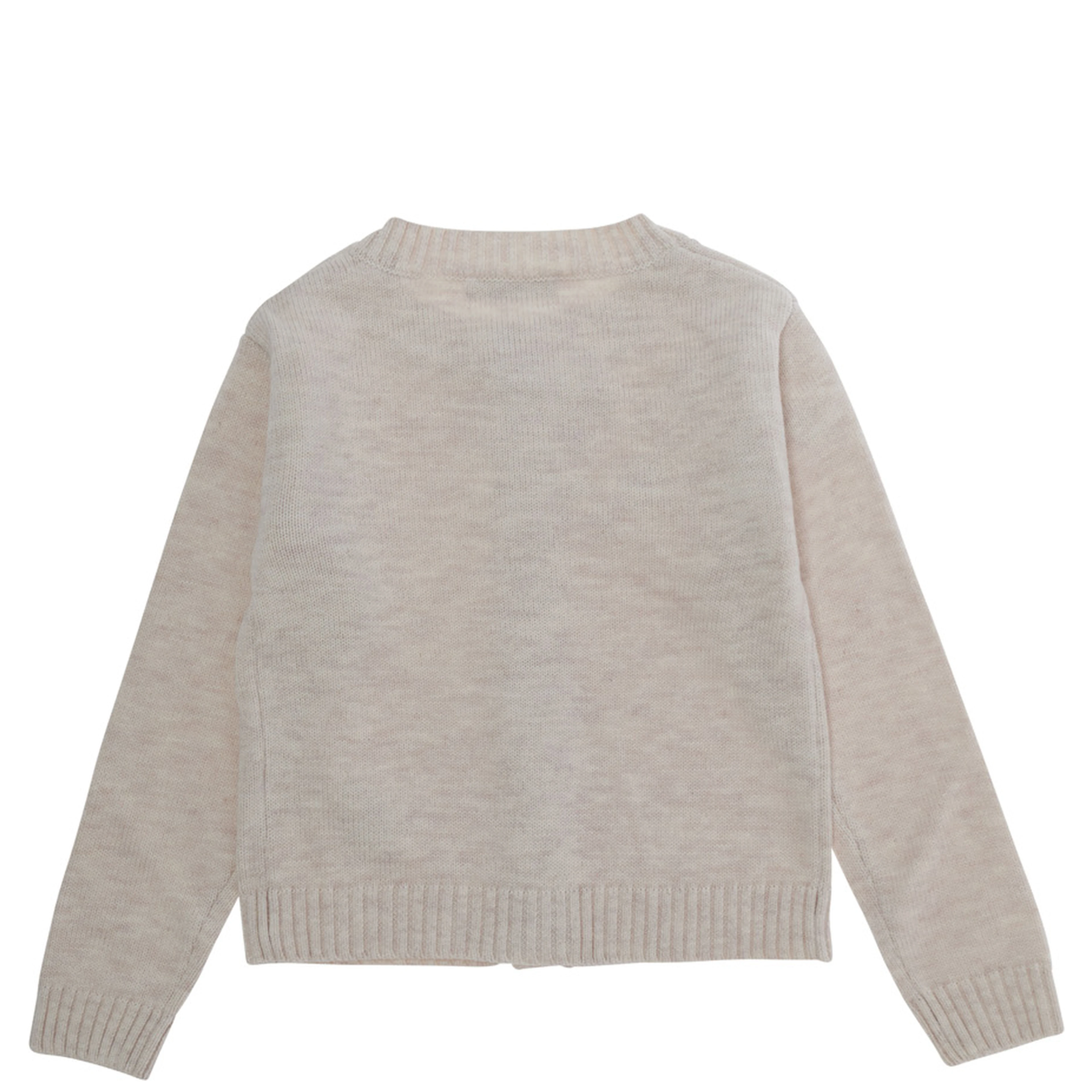 Gray Crew Neck Cardigan with Floral Embroidery on the Front in Blend Wool Girl