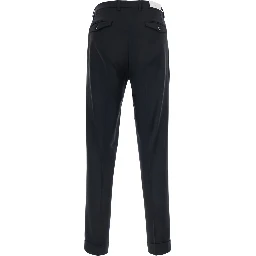 Black Pants with Cuff Hem and Double Pleat on the Front in Wool Blend for Men