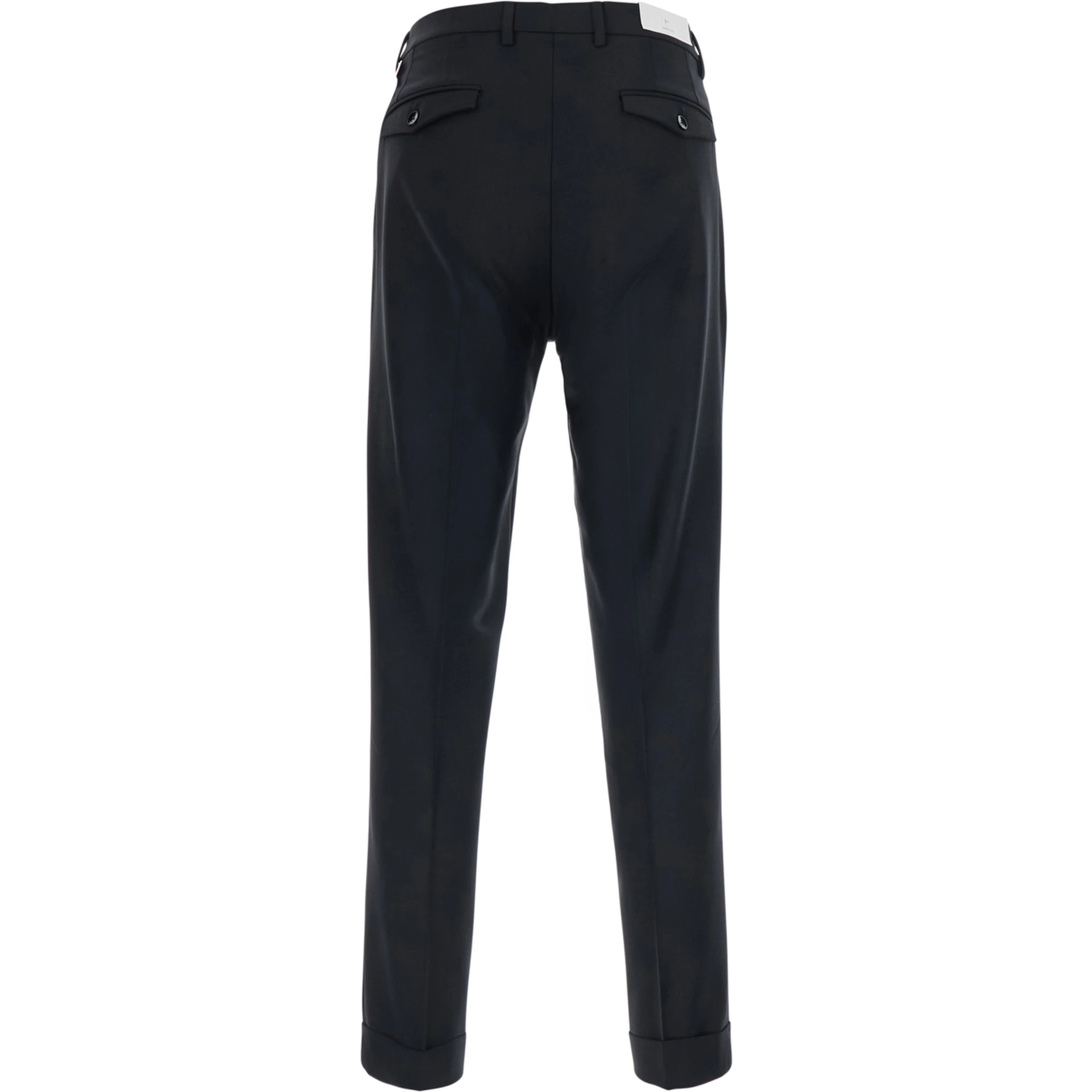 Black Pants with Cuff Hem and Double Pleat on the Front in Wool Blend for Men