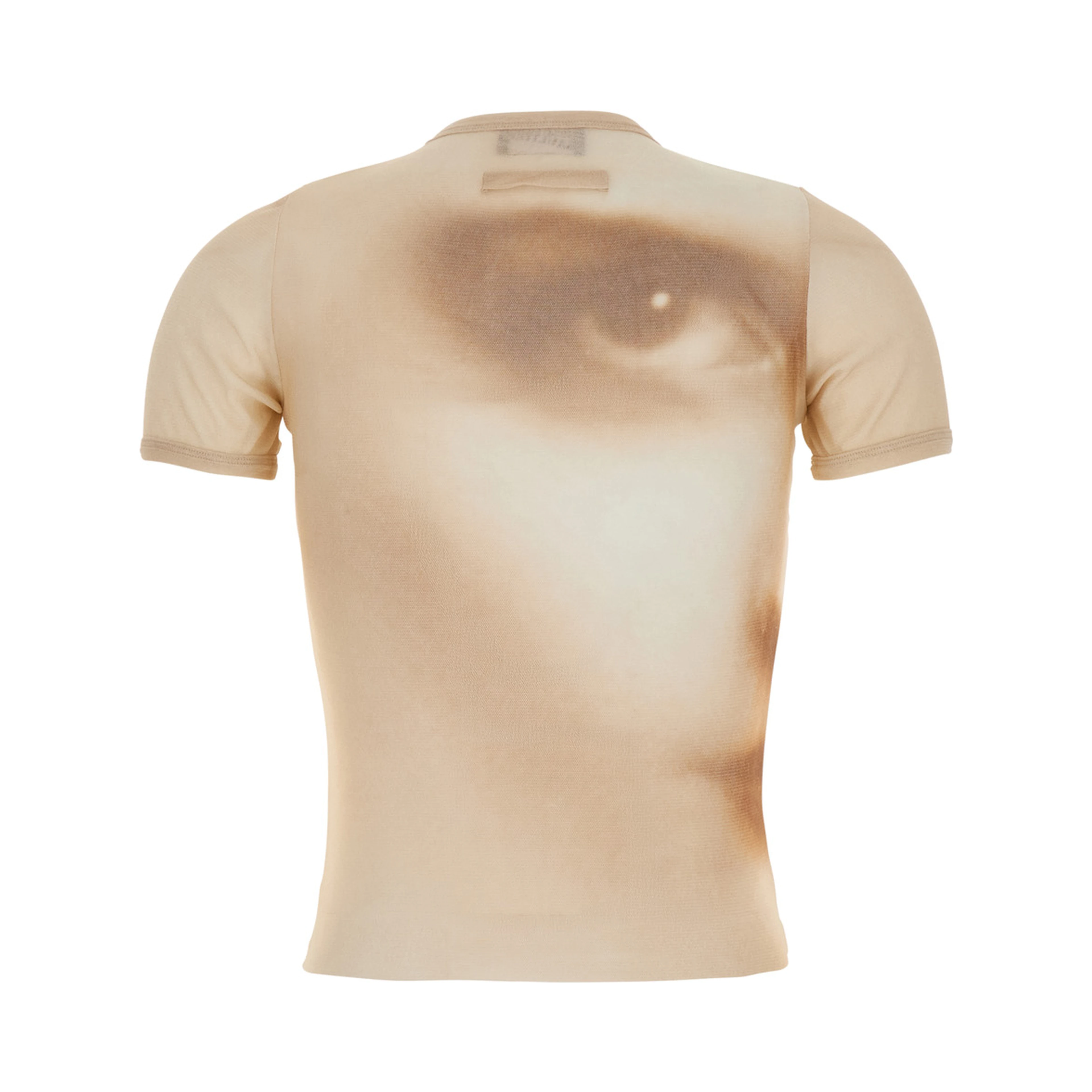 Beige T-Shirt with Face Print in Tech Fabric for Women