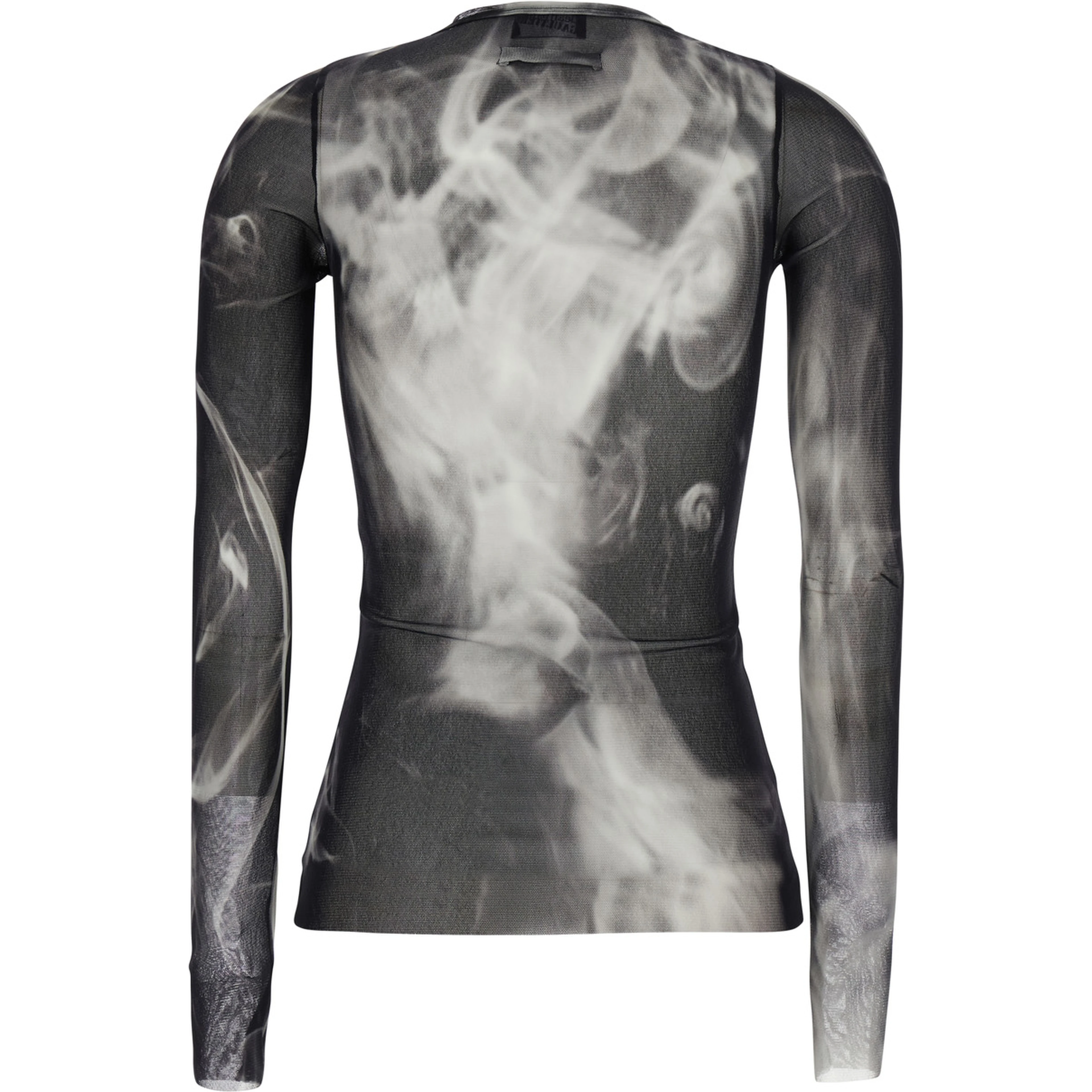 Black and White Long-Sleeved Top with Smoking Women Print in Tech Fabric for Women