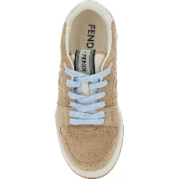 Beige low top sneakers with logo patch on the tongue and FF patch on the side in leather for women