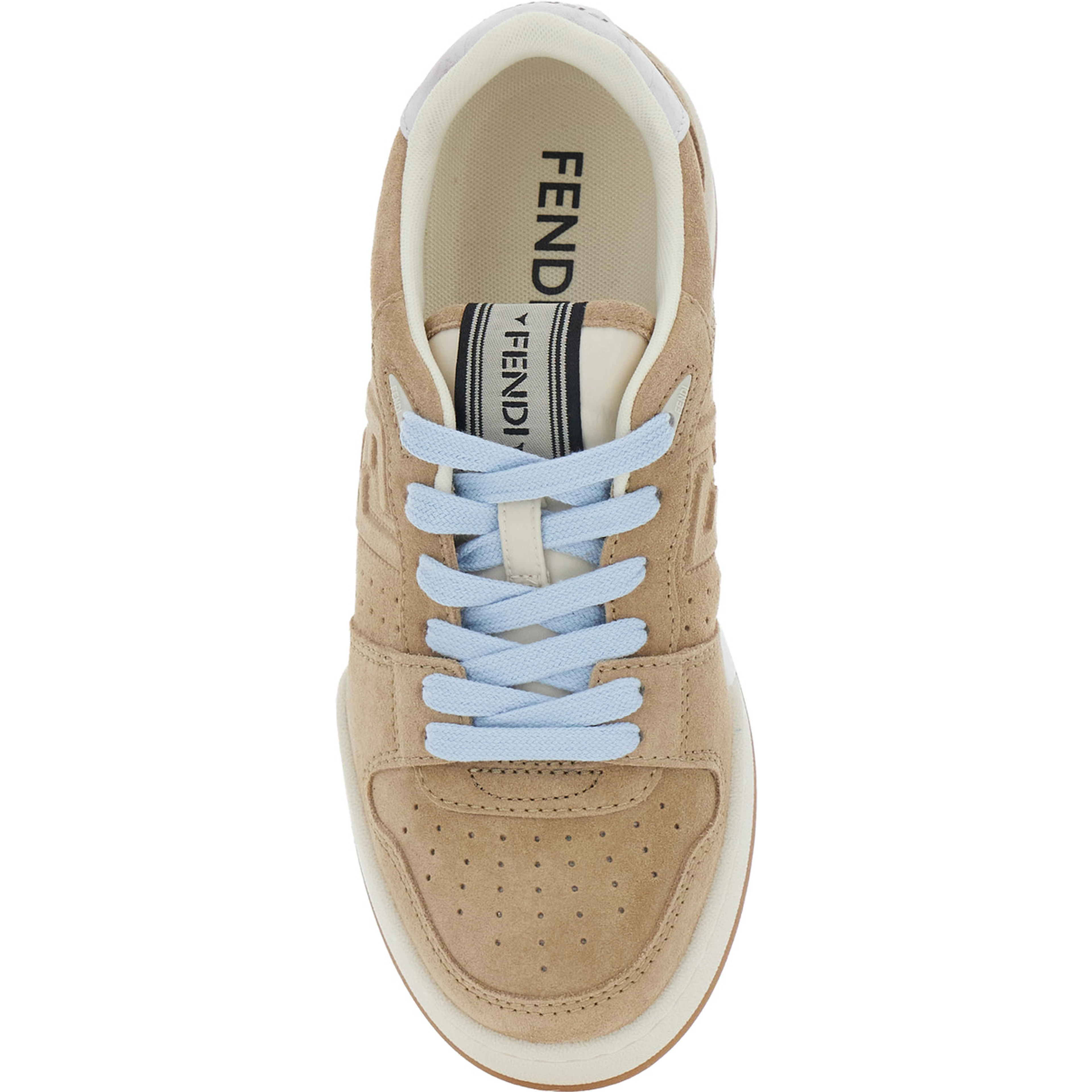 Beige low top sneakers with logo patch on the tongue and FF patch on the side in leather for women