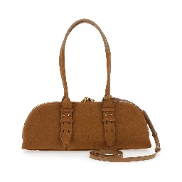 Bowling Horizontal Brown Handbag with adjustable and removable shoulder strap and Love Birds plaque on the front in suede for women