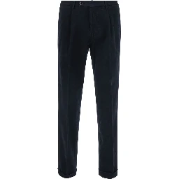 Blue pants with Logo Patch on the Back and Cuffed Hem in Stretch Cotton for Men