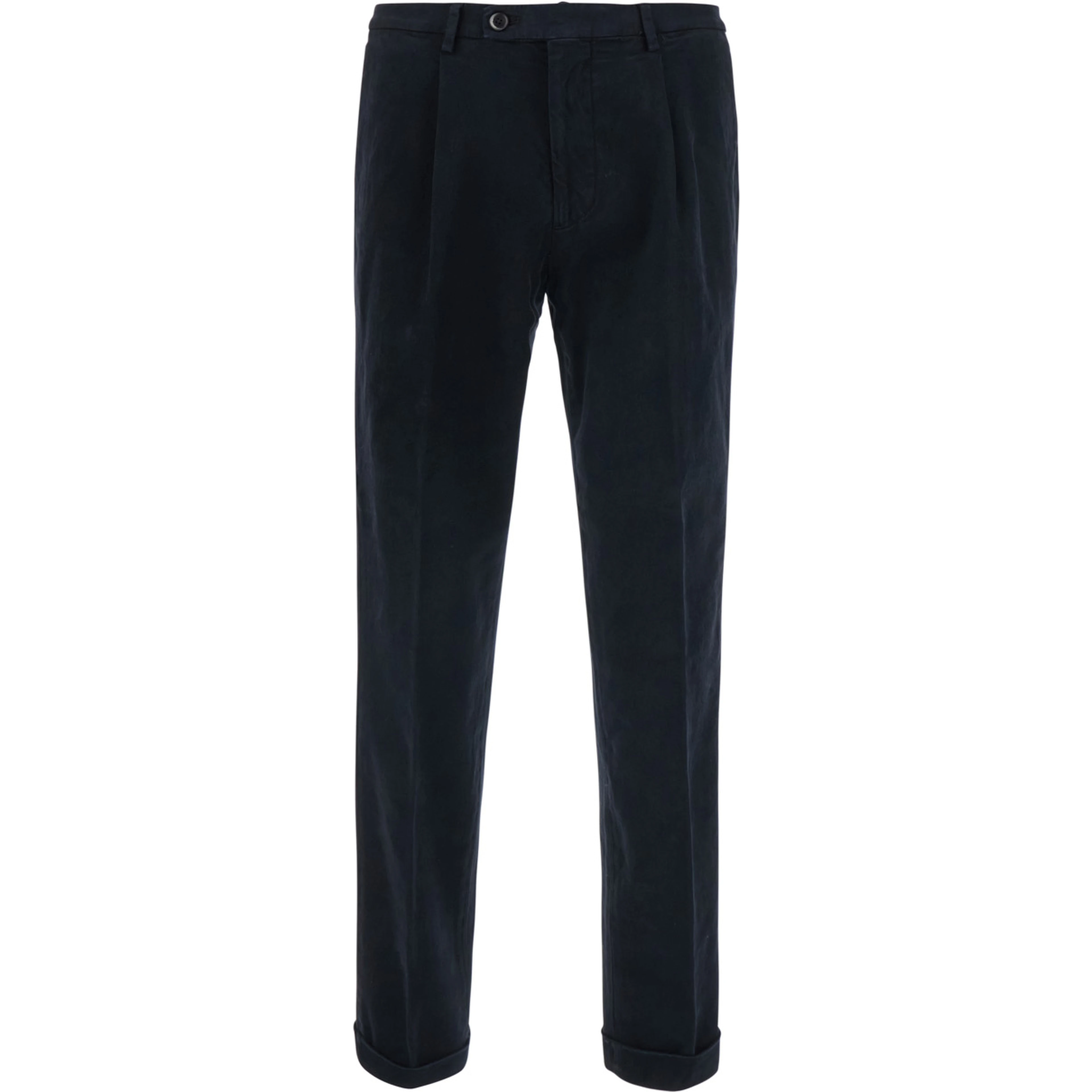 Blue pants with Logo Patch on the Back and Cuffed Hem in Stretch Cotton for Men
