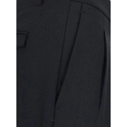 Black Pants with Cuff Hem and Double Pleat on the Front in Wool Blend for Men