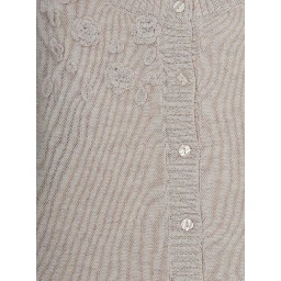 Gray Crew Neck Cardigan with Floral Embroidery on the Front in Blend Wool Girl