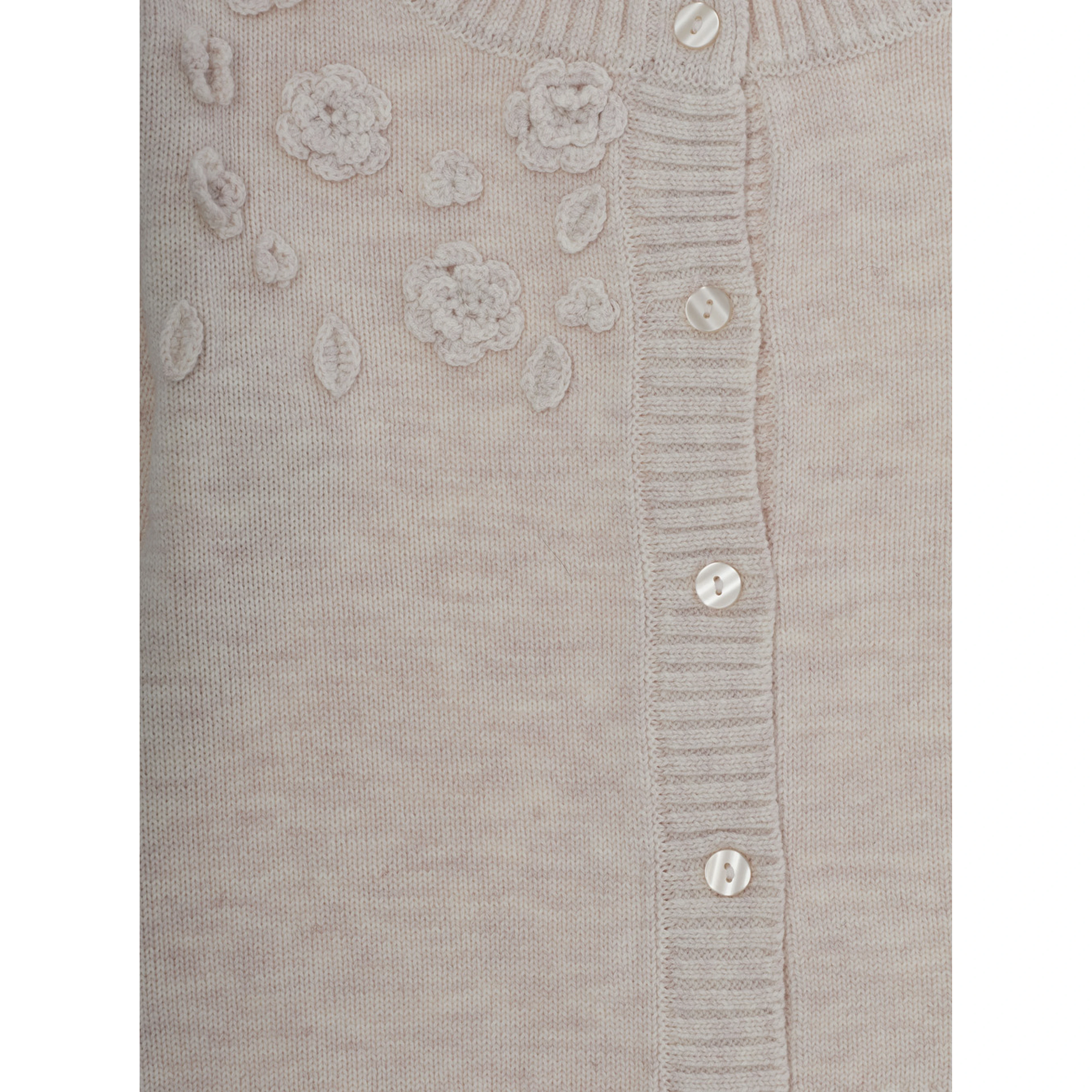 Gray Crew Neck Cardigan with Floral Embroidery on the Front in Blend Wool Girl