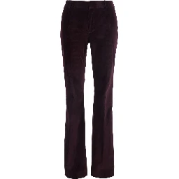 Burgundy Straight Leg Pants with Five-Pocket design in Corduroy for Women