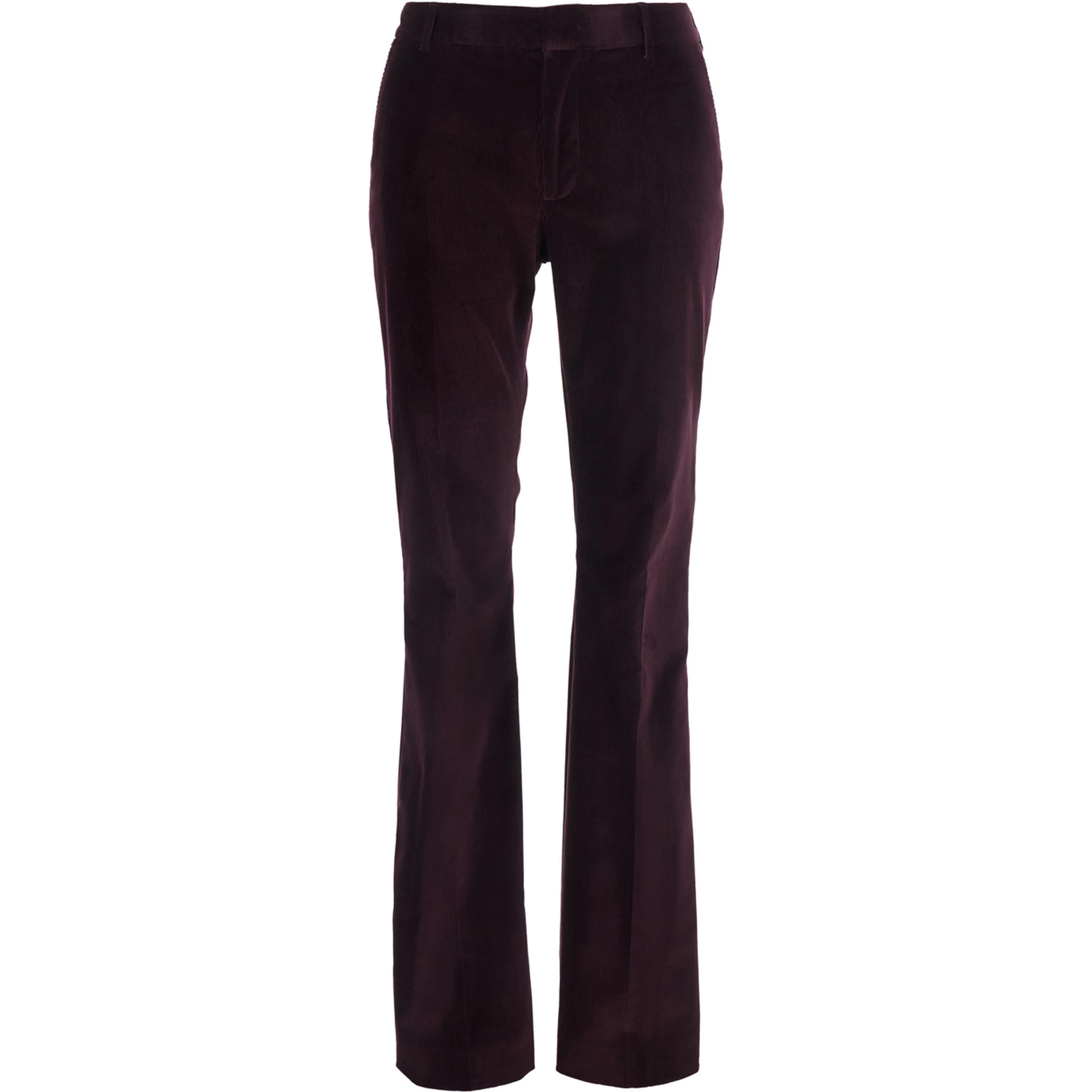 Burgundy Straight Leg Pants with Five-Pocket design in Corduroy for Women