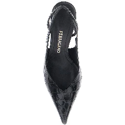 Dafne Black Pumps with High Heel and Crocodile Effect in Leather for Women