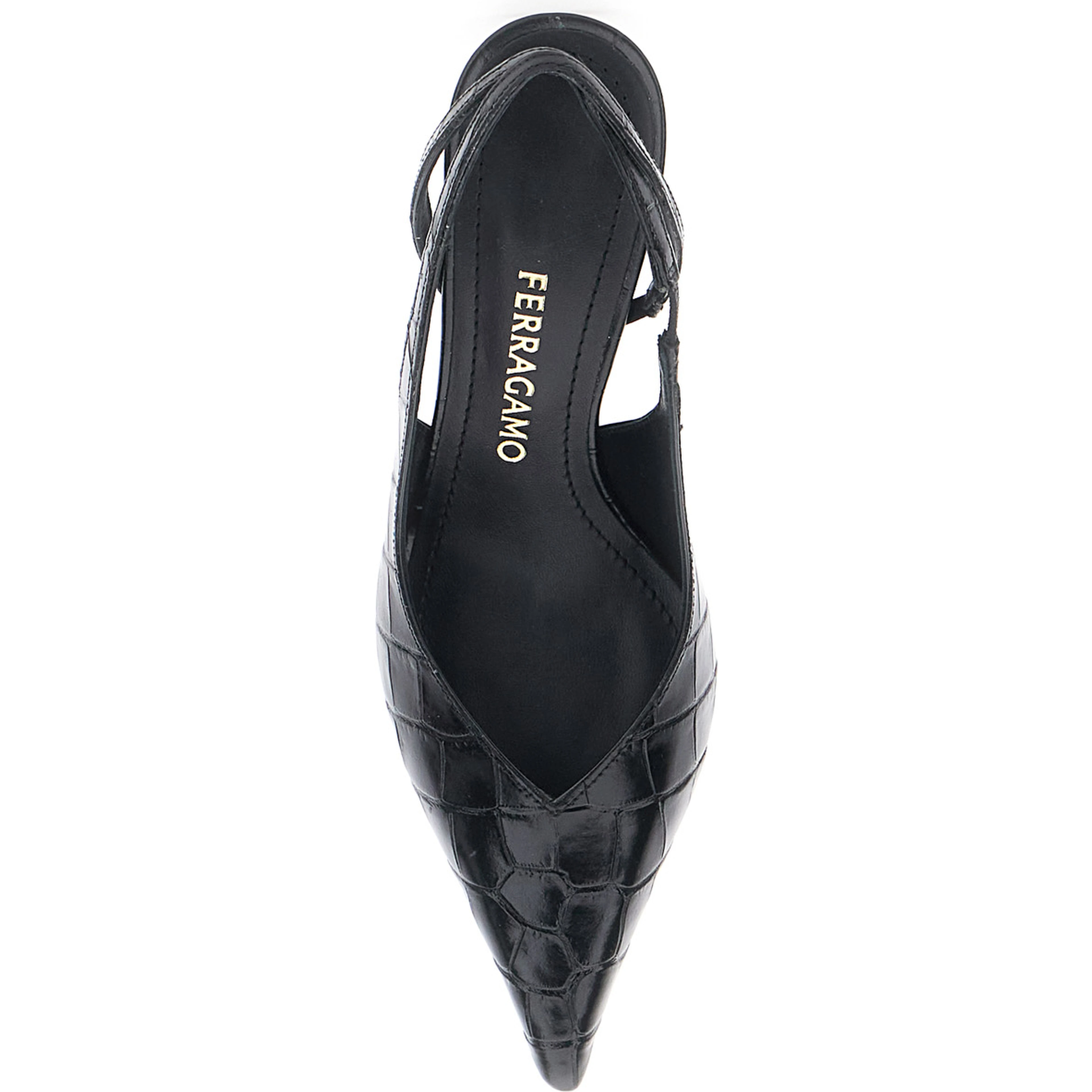 Dafne Black Pumps with High Heel and Crocodile Effect in Leather for Women