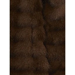 Brown Shearling Coat with Fixed Hood and Hidden Front Closure in Ecofur Girl