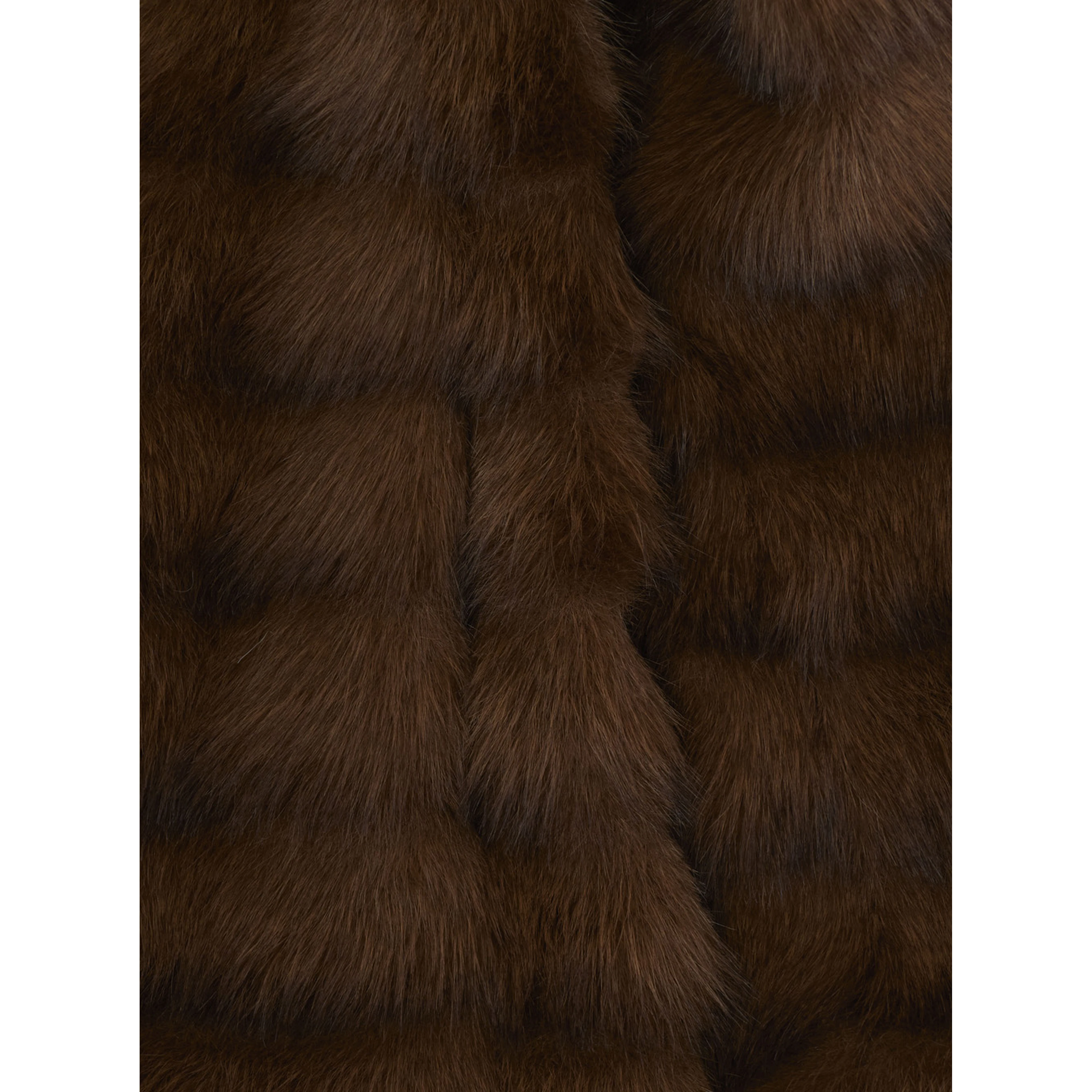 Brown Shearling Coat with Fixed Hood and Hidden Front Closure in Ecofur Girl