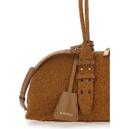 Bowling Horizontal Brown Handbag with adjustable and removable shoulder strap and Love Birds plaque on the front in suede for women