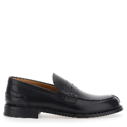 Black Loafers with Almond Toe in Leather for Men