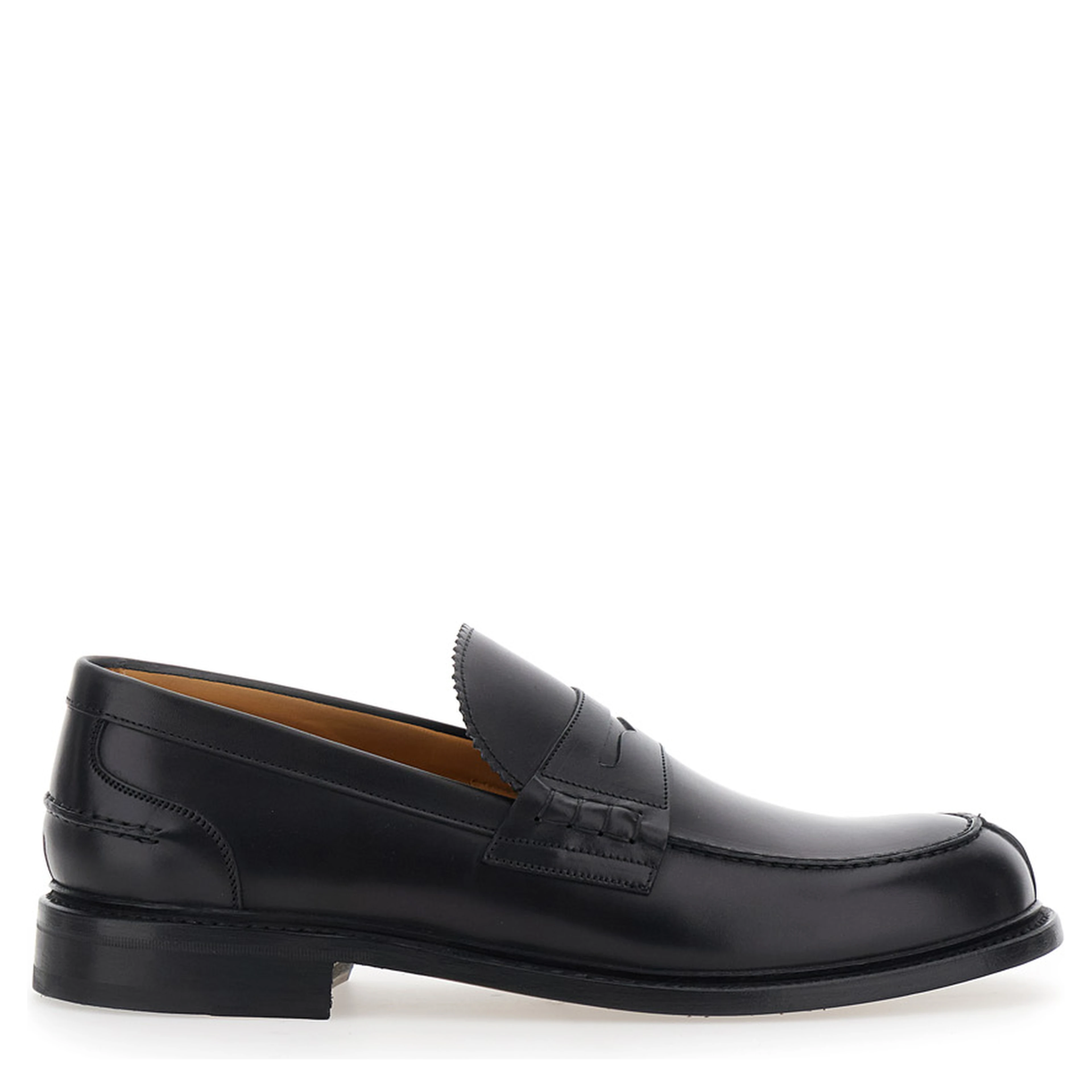 Black Loafers with Almond Toe in Leather for Men