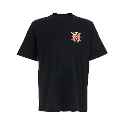 Black Crew Neck T-Shirt with Print Detail on the Front and Maxi Print on the Back in Cotton for Men