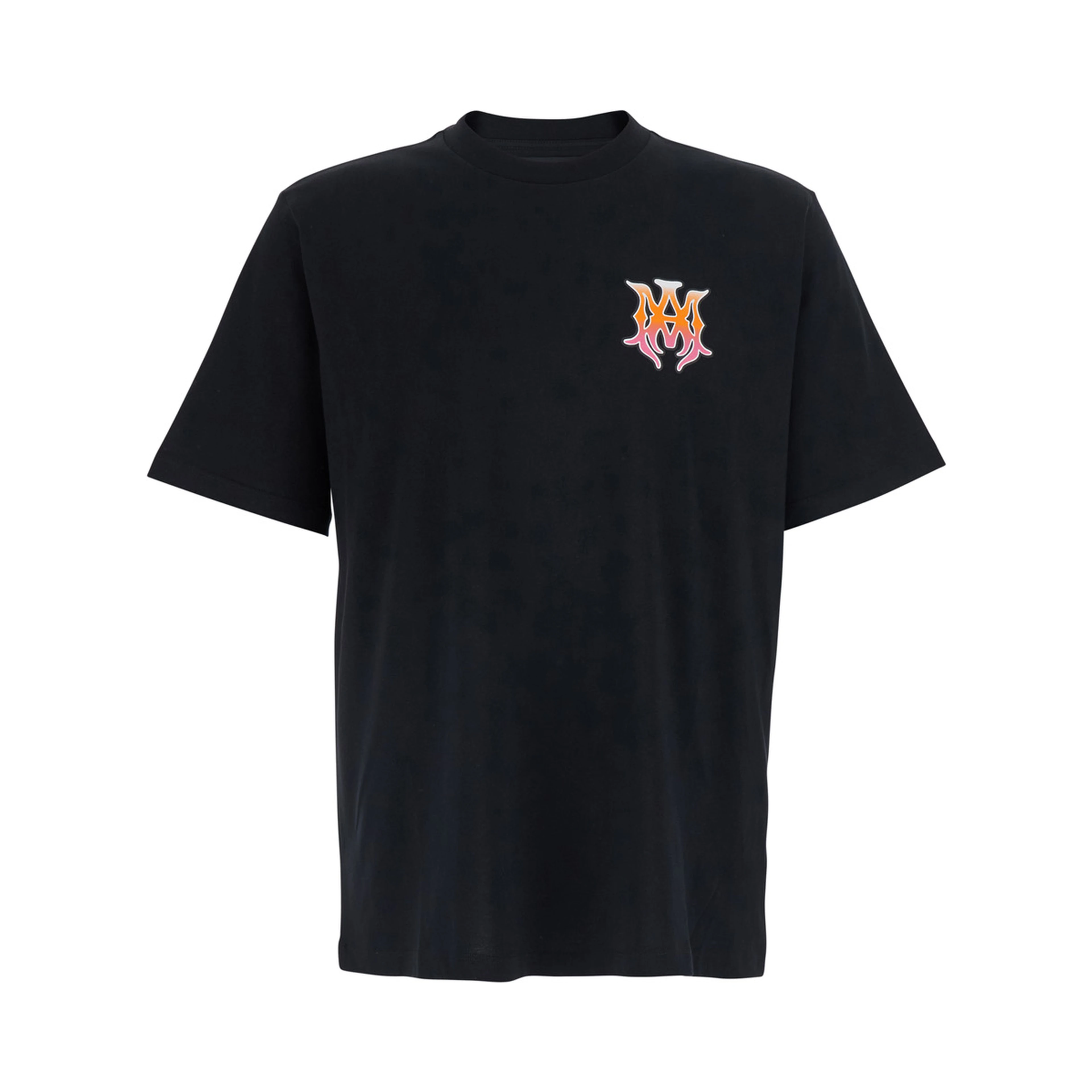 Black Crew Neck T-Shirt with Print Detail on the Front and Maxi Print on the Back in Cotton for Men